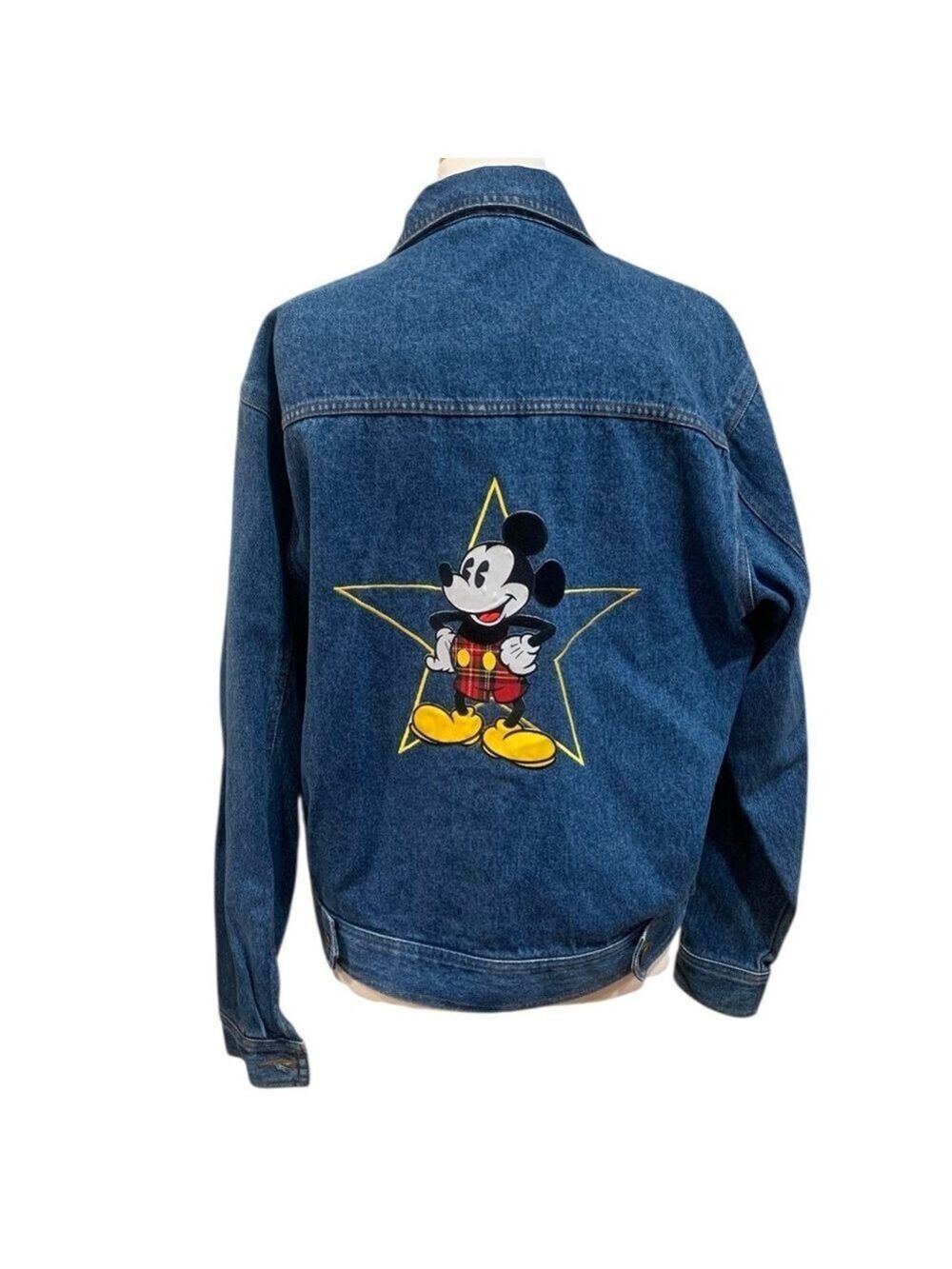 Vntg 90’s oversized cotton Mickey & Co embroidered button up denim jacket sz M